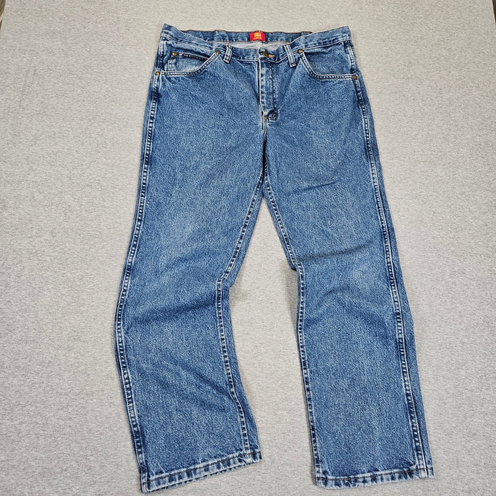 Wrangler 36MWZ Slim Fit Cowboy Cut Jeans Stonewash Blue 36x30 Mens Denim